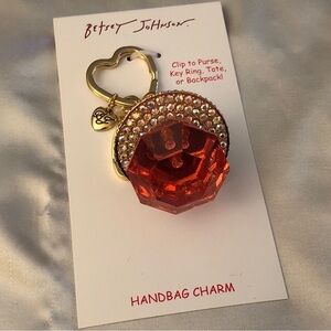 Betsey Johnson Gold Tone Pink Acrylic Ring Pop Handbag Charm Crystal Accents NWT